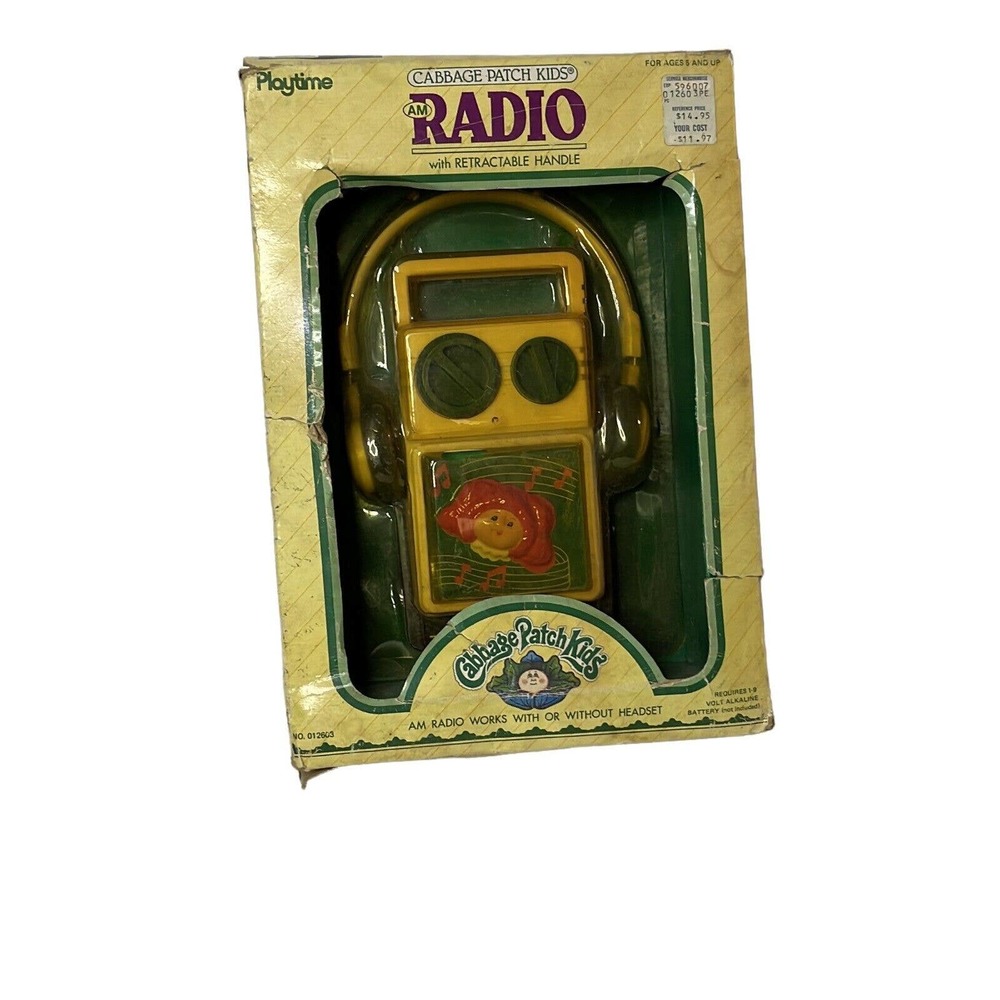 VTG Playtime Yellow Cabbage Patch Kids Battery Powered Portable Headset AM Radio